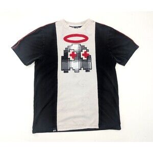 BKYS Distressed Pac-Man Ghost Invader Fuzzy Halo Short Sleeve T-Shirt Size Small